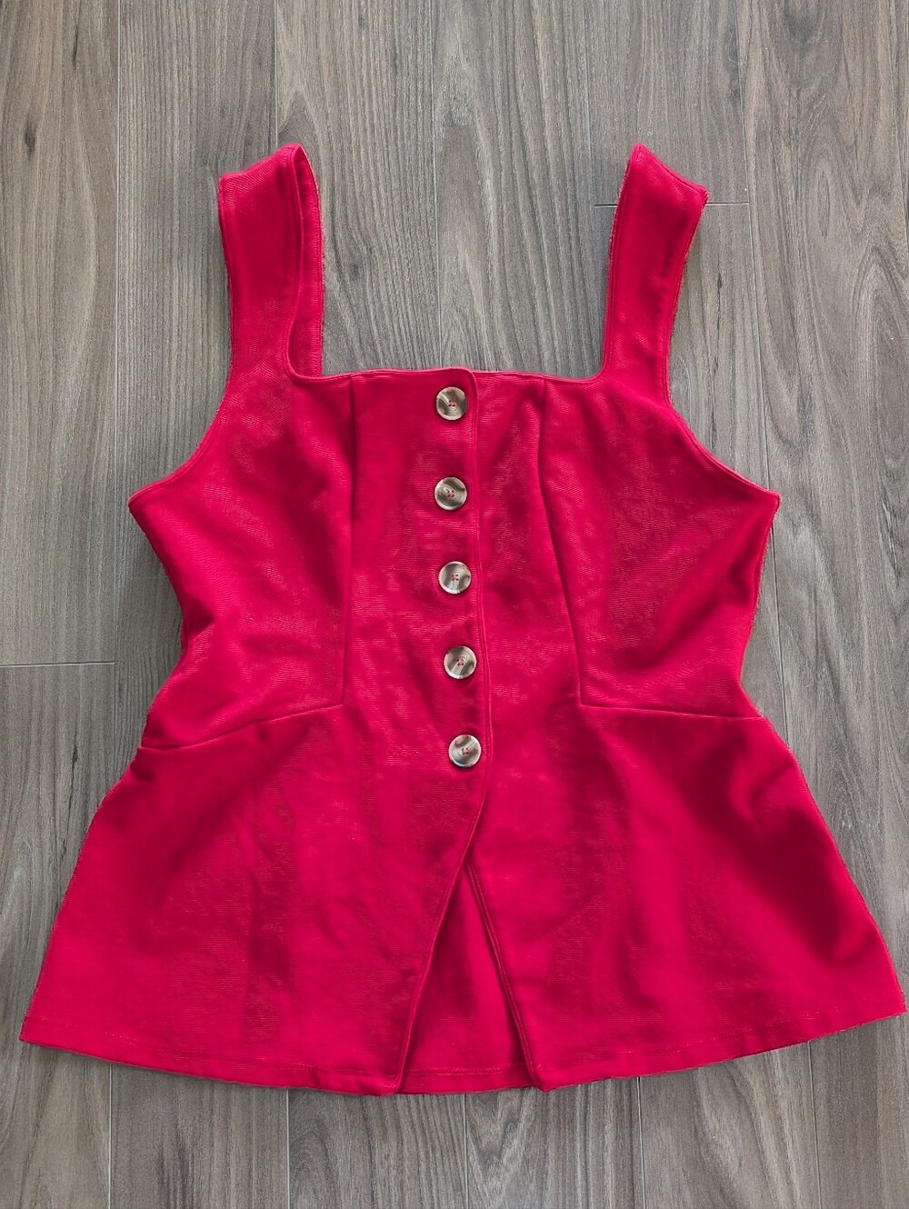 Maeve Anthropologie Sleeveless Button-Front Red Square-Neck Tank Vest (Size XL)